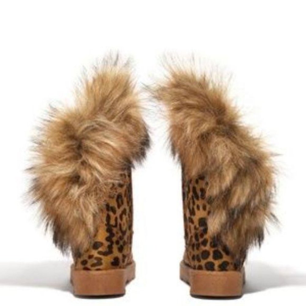 Asymmetrical Faux Fur Pull On Boots in Leopard - Picture 4 of 9
